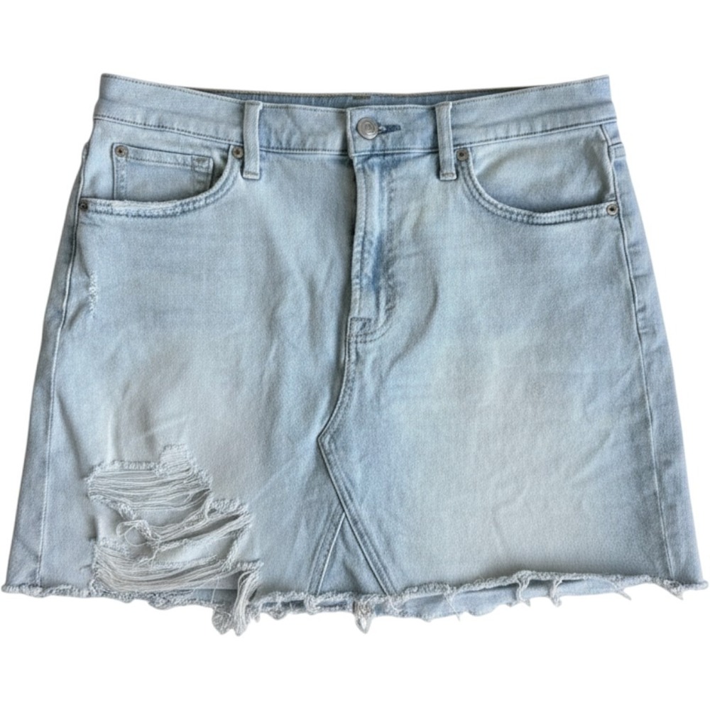 7 For All Mankind Luxe Vintage Distressed Denim Mini Skirt Light Wash Blue 31